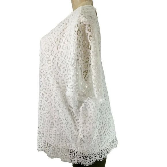 Philosophy Plus XXL White Lined Lace Scallop Trim Scoop Neck Short Sleeve Blouse - Picture 5 of 6